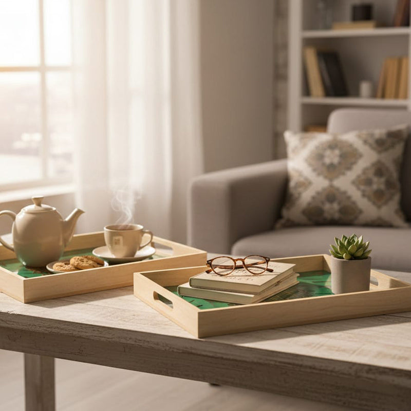 Wood & Glass Tray (set of 2)