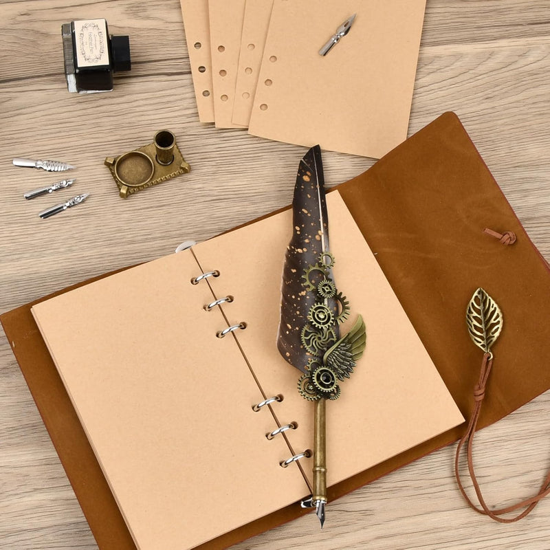 Retro Feather Pen - White