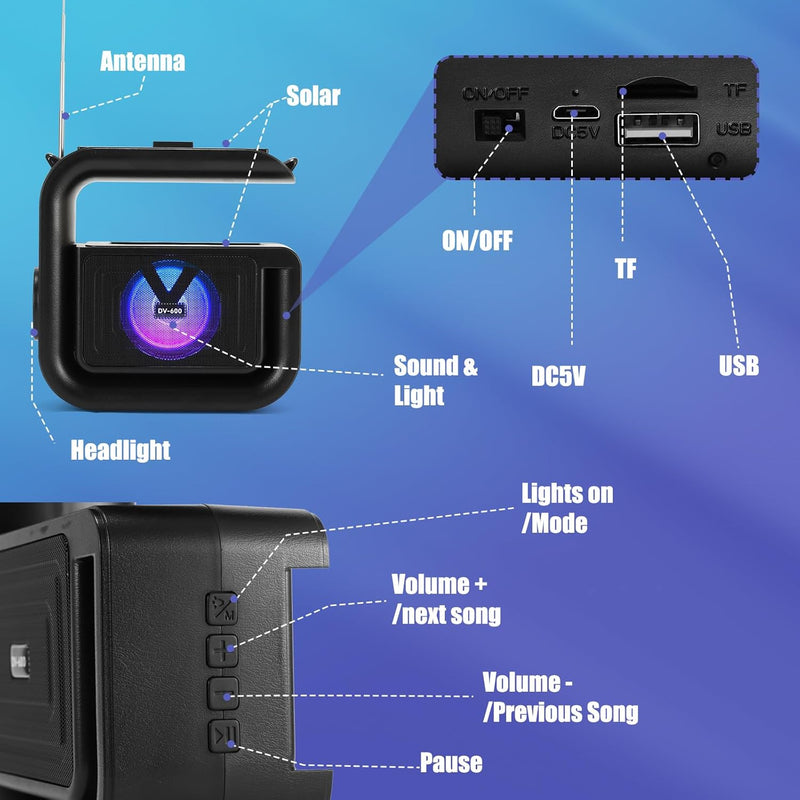 Solar Wireless Speaker - With Strong Flashlight