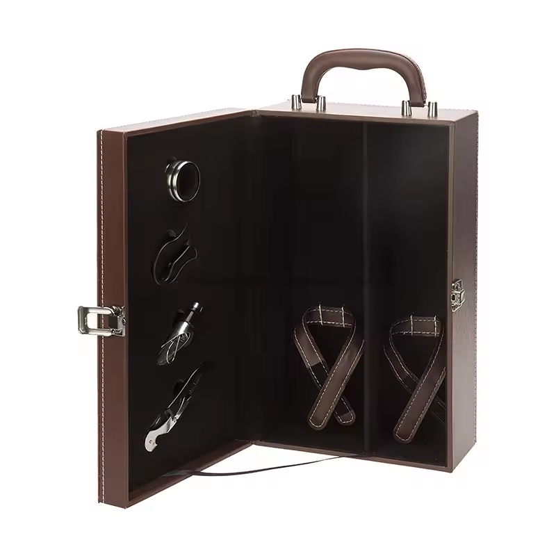 Leather wine box with accessories - 2 bottles