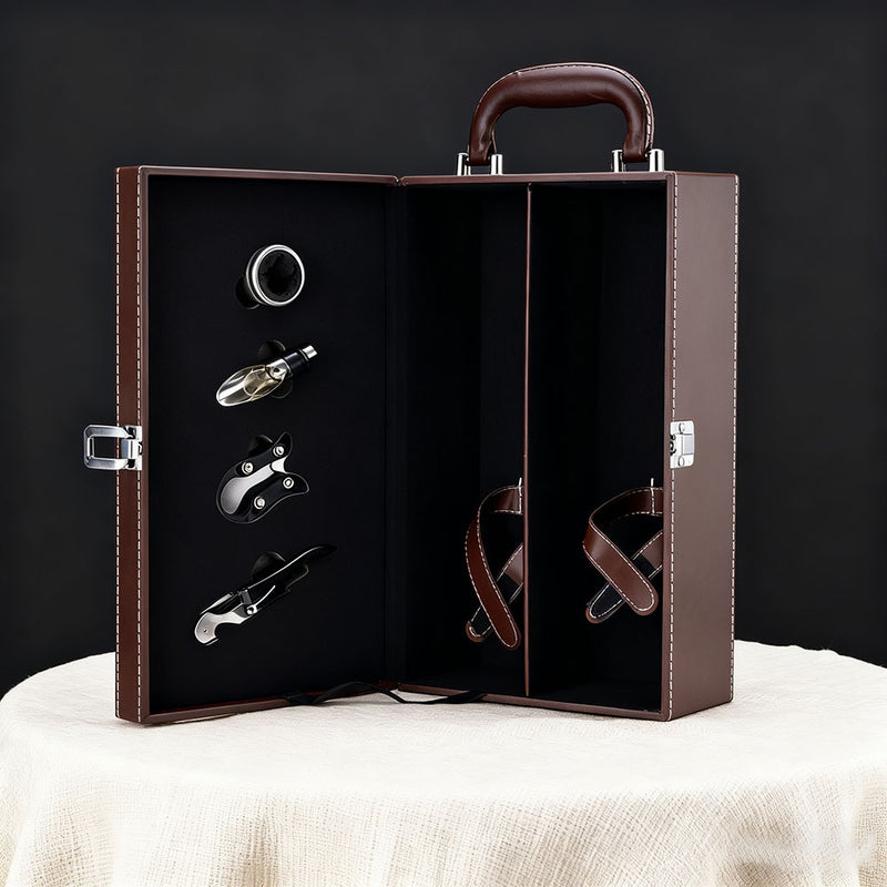 Leather wine box with accessories - 2 bottles