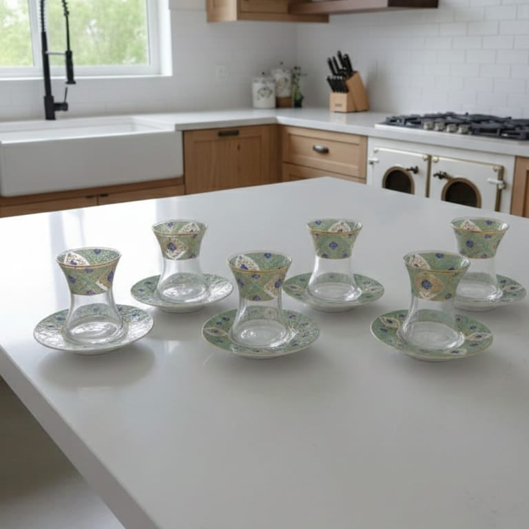Set of Turkish Tea Cup - Green