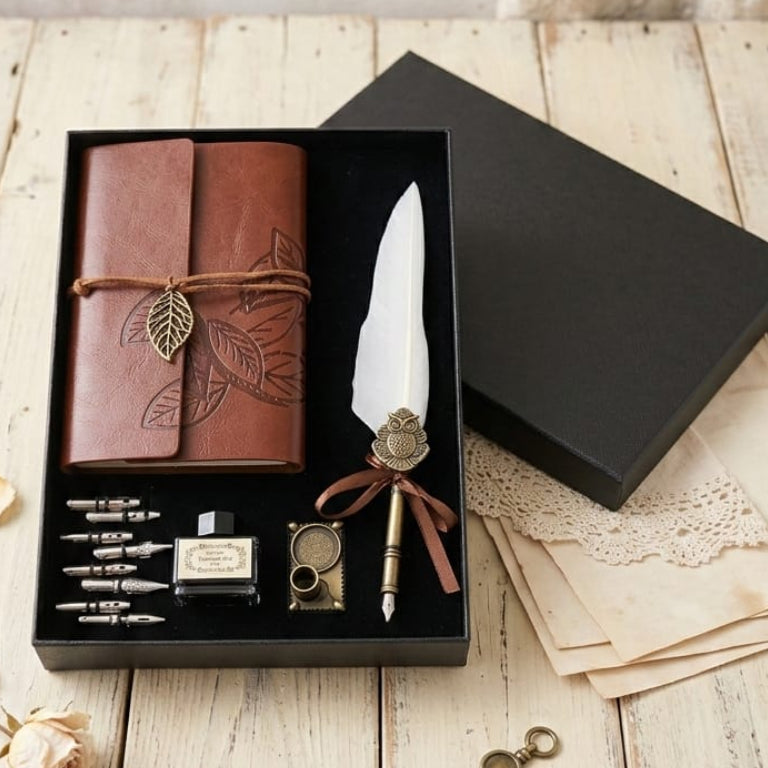 Retro Feather Pen - White