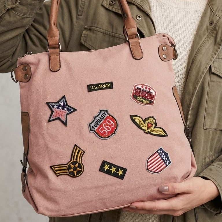 Sholder Bag with Badges - Pink