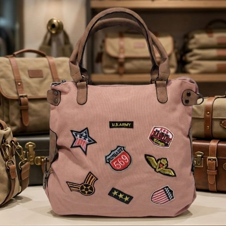 Sholder Bag with Badges - Pink