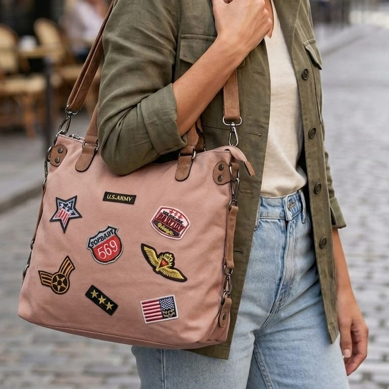 Sholder Bag with Badges - Pink