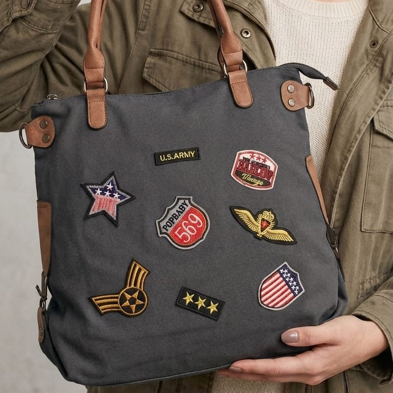 Sholder Bag with Badges - Black