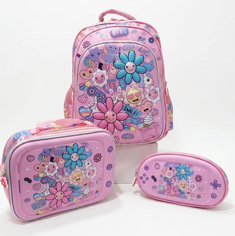 3d School Backpack (set of 3 Pieces) - Flowers