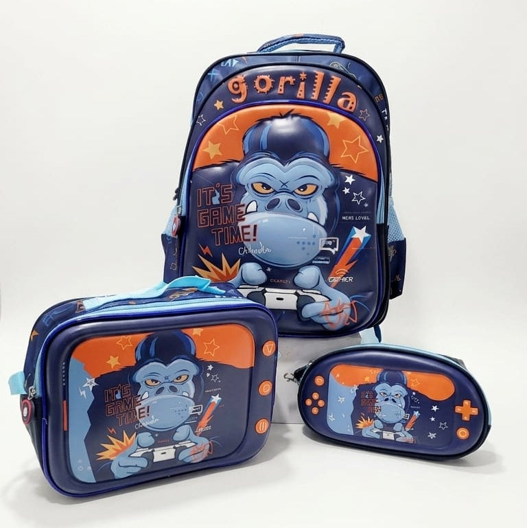 3d School Backpack (set of 3 Pieces) - Gorilla