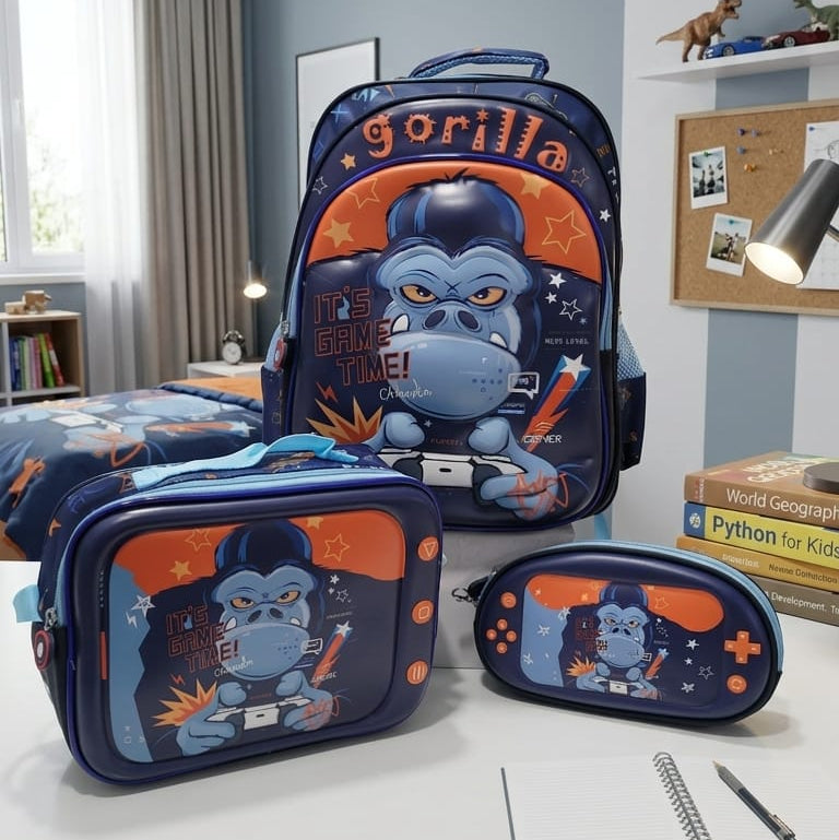 3d School Backpack (set of 3 Pieces) - Gorilla