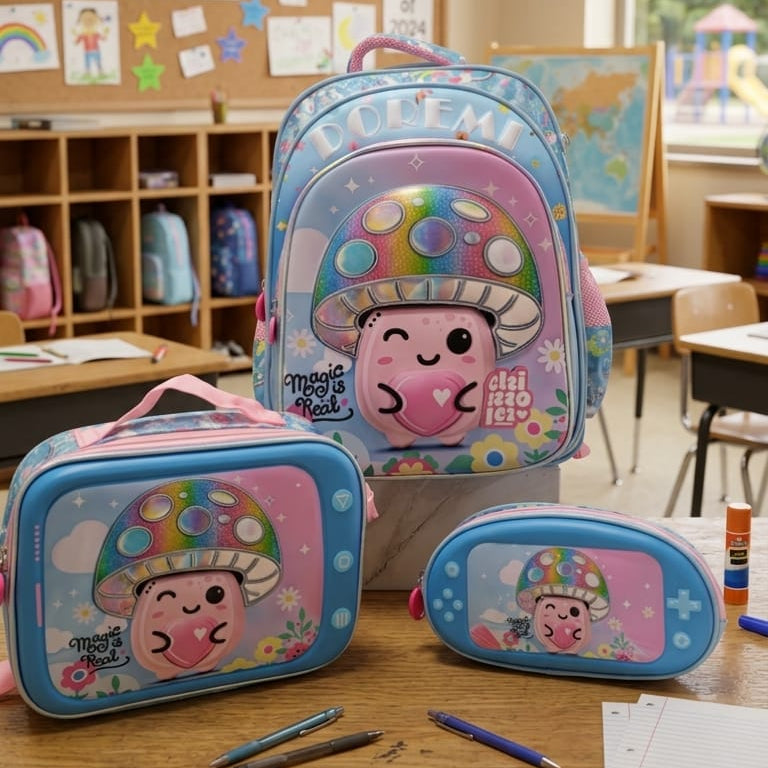 3d School Backpack (set of 3 Pieces) - Mushroom