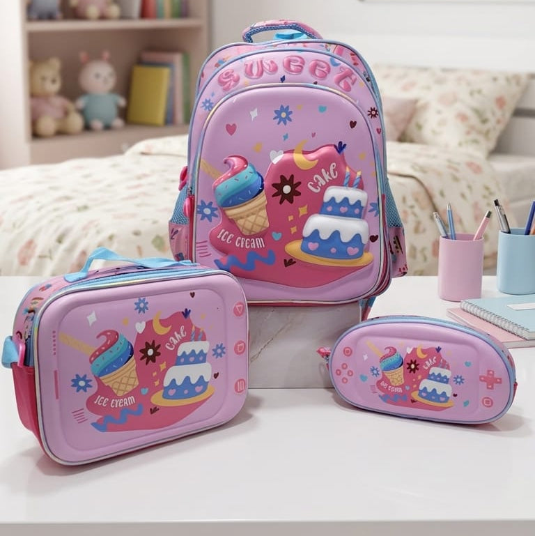 3d School Backpack (set of 3 Pieces) - Cake