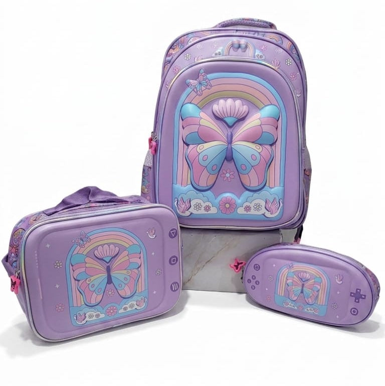3d School Backpack (set of 3 Pieces) - Butterfly