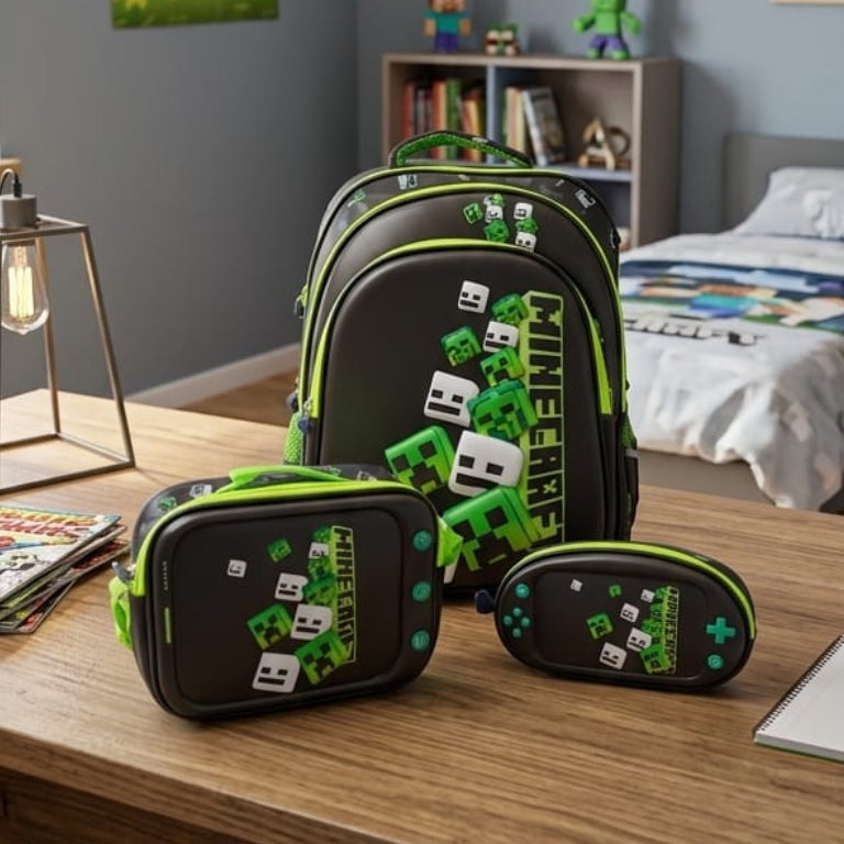 3d School Backpack (set of 3 Pieces) - Minecraft