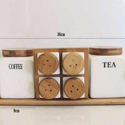 SET OF 6 CANISTERS WITH BAMBOO BASE