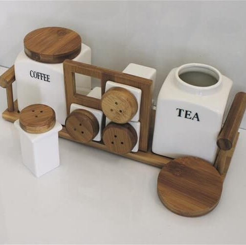 SET OF 6 CANISTERS WITH BAMBOO BASE