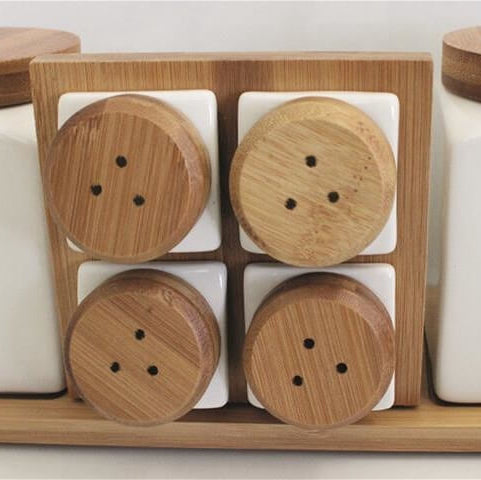 SET OF 6 CANISTERS WITH BAMBOO BASE