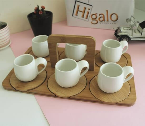 SET OF 6 CUPS WITH BAMBOO BASE